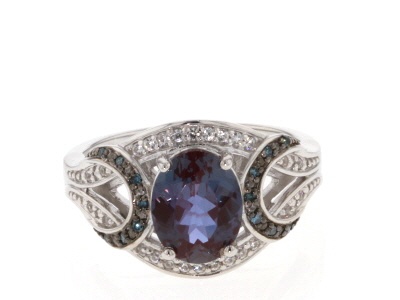 Blue Lab Created Alexandrite Rhodium Over Sterling Silver Ring 1.96ctw
