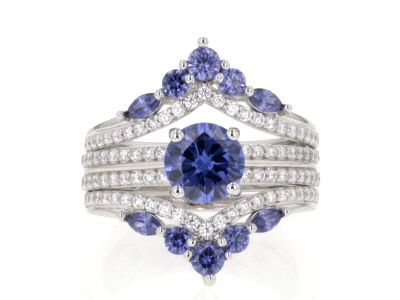 Blue And White Cubic Zirconia Rhodium Over Sterling Silver 4.19CTW ...