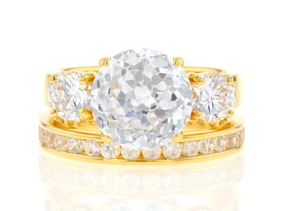 White Cubic Zirconia Scintillant Cut 18k Yellow Gold Over Sterling Silver Ring 9.70ctw