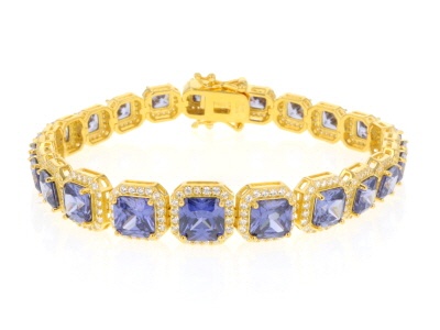 Blue And White Cubic Zirconia 18K Yellow Gold Over Silver Bracelet 36.00ctw