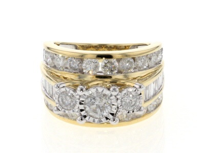 White Diamond 10K Yellow Gold 3-Stone Bridge Ring 4.00ctw - DOD456 ...