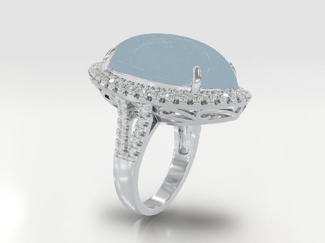 Blue Dreamy Aquamarine Rhodium Over Sterling Silver Ring 31.40ctw
