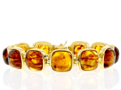 Orange Amber 18k Yellow Gold Over Sterling Silver Bracelet