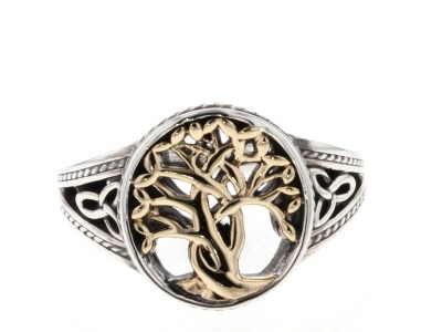 Sterling Silver and 10K Yellow Gold Tree of Life Ring