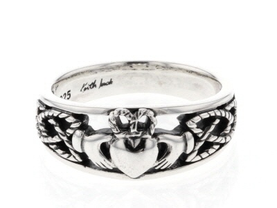 Sterling Silver Oxidized Claddagh Tapered Heart Ring