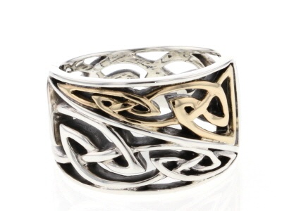 Sterling Silver and 10K Yellow Gold Tapered Oxidized Harmony Ring