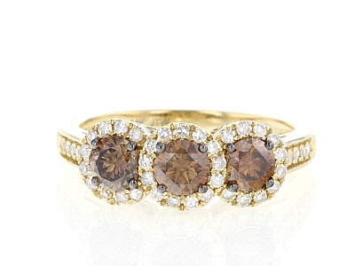 Champagne and White Diamond 14k Yellow Gold Ring 1.50ctw