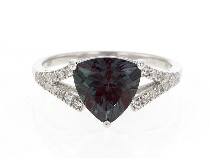 Color Change Lab Created Alexandrite Rhodium Over Sterling Silver Ring