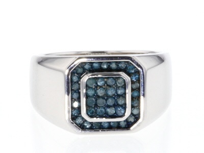 Blue Diamond Rhodium Over Sterling Silver Mens Cluster Ring 0.48ctw