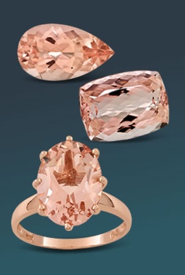 assorted morganite gemstones and ring