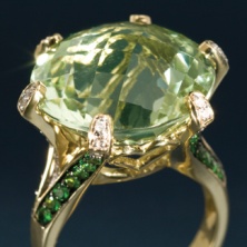 green and gold prasiolite ring