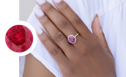 Woman wearing ruby jewelry 