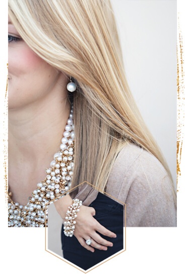 Woman wearing pearl jewelry