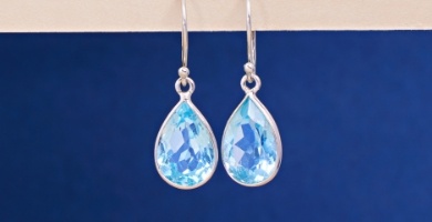 blue dangle earrings set in silver