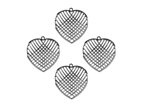 John Bead Silver Tone Alloy Crossed Heart Beadwork Pendants 4 Pieces