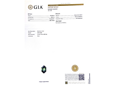 Teal Sapphire Unheated 12.16x7.24mm Hexagon 3.54ct
