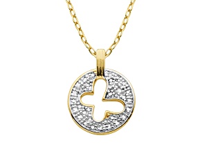 White Diamond Accent 14K Gold over Bronze Butterfly Cut Out Pendant with Chain