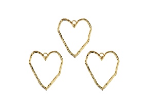 John Bead Gold Tone Alloy Organic Heart Beadwork Pendants 3 Pieces