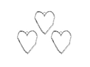 John Bead Silver Tone Alloy Organic Heart Beadwork Pendants 3 Pieces