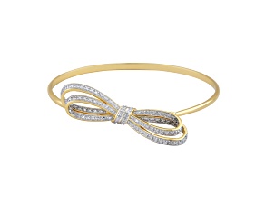 White Diamond Accent 14K Yellow Gold Plate over Sterling Silver Two-Tone Bow Bangle