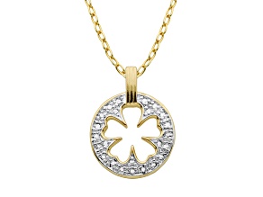 White Diamond Accent 14K Gold over Bronze Flower Cut Out Pendant with Chain