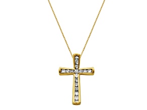 White Diamond 10k Gold Cross Pendant with Chain 1/2ctw