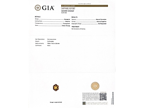 Orange Sapphire Unheated 9.86x7.43mm Hexagon 2.43ct