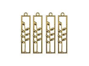 John Bead Gold Tone Alloy Rectangle with Leaves Beadwork Pendants 4 Pieces