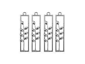 John Bead Silver Tone Alloy Rectangle with Leaves Beadwork Pendants 4 Pieces